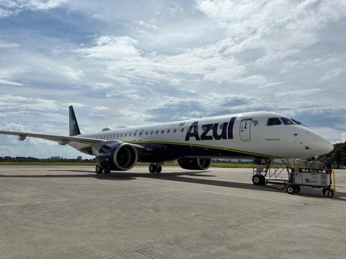 “Cultura Azul” nova aeronave Embraer E2 da Azul - Crédito: divulgação - ARA